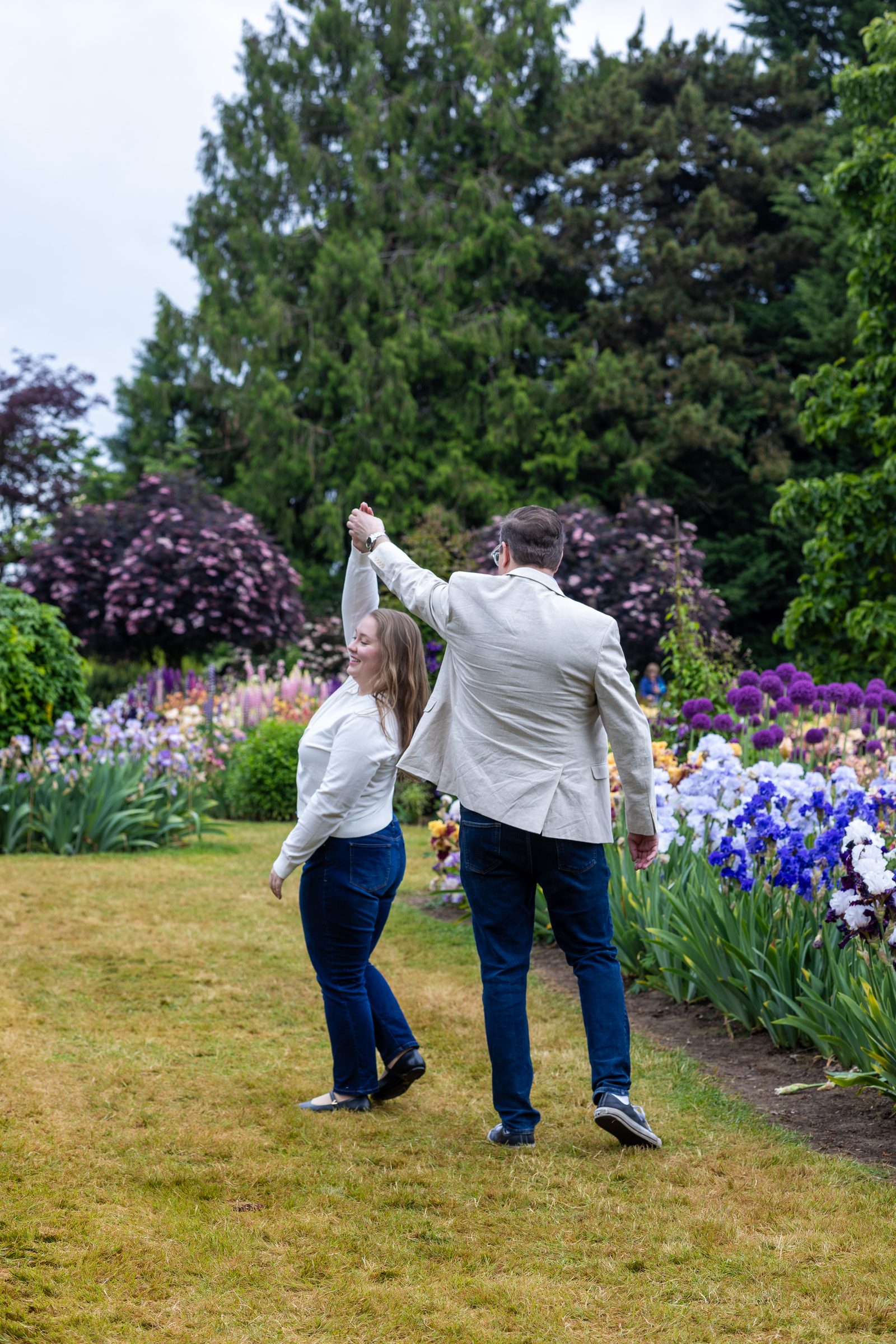 Rachel and Daniel dancing among the irises